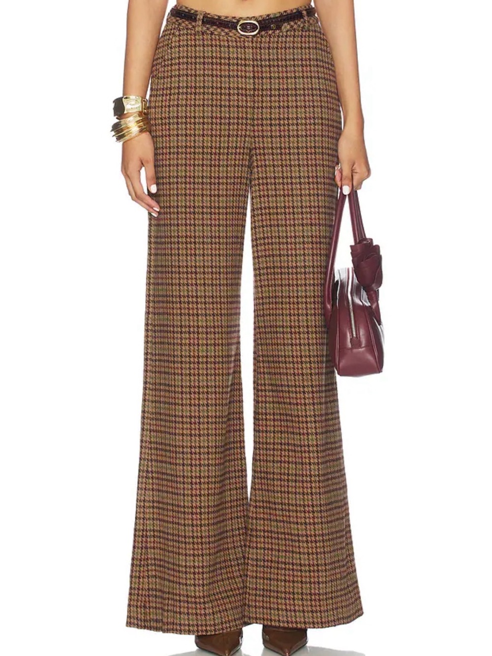 L'AGENCE NWT $475 Pilar Multi Brown Plaid Houndstooth Wide-Leg High-Rise Pant 8 - Picture 2 of 16